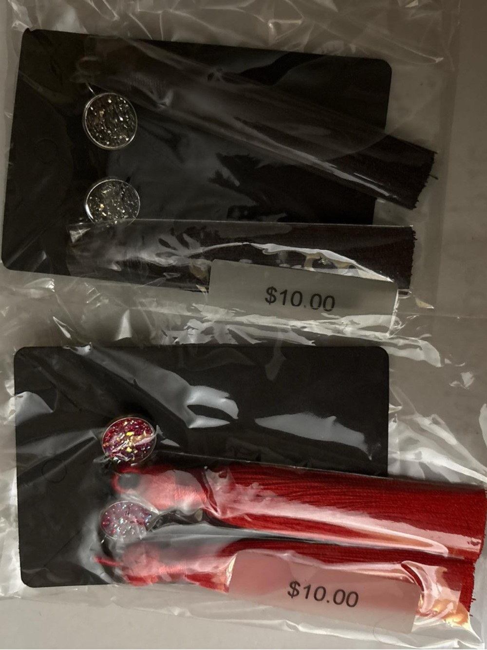 Bundle: Glitter Button Tassel Earrings - Black and Red
